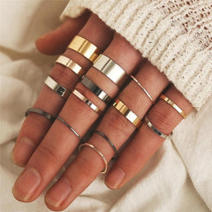 40 Styles Women Bohemian Vintage Crown Wave Flower Heart Lotus Star Leaf Crystal Opal Joint Ring Party Jewelry Silver Rings Set