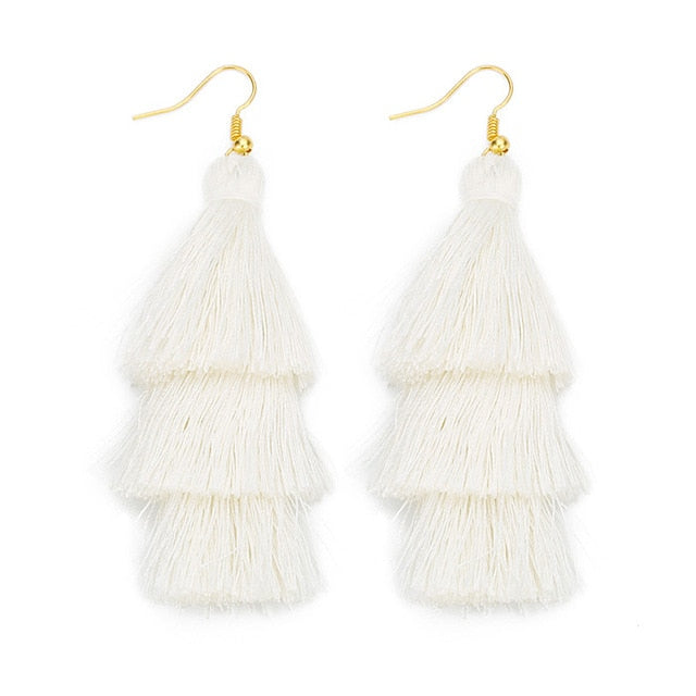 LOULEUR 3 Layered Bohemian Fringed Cheap Statement Tassel Earrings aFor Women Long Drop Dangle Earrings 2019 Boho Indian Jewelry
