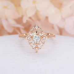 HUITAN Luxury Wedding Anniversary Ring with Pear Shape Huge CZ Prong Setting Rose Gold Color Fashion Engagement Rings for Women