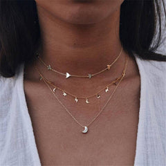 RAVIMOUR 19Style Boho Necklaces for Women Vintage Gold Silver Chain Long Moon Statement Necklace Pendant Bohemian Choker Jewelry