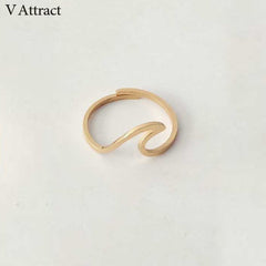 V Attract Stainless Steel Jewelry Accessries Rose Gold Anel Fashion Wedding Gift Sculpture Statement Sea Wave Ring For Women Men