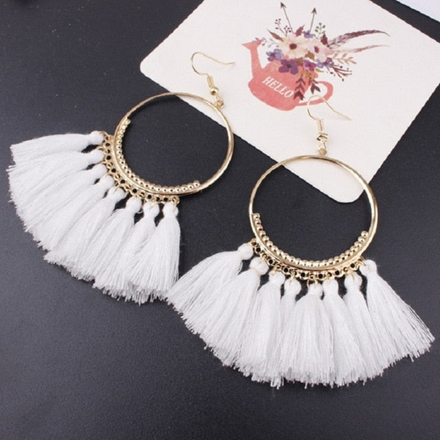 17 colors Tassel Earrings For Women Ethnic Big Drop Earrings Bohemia Fashion Jewelry Trendy Cotton Rope Fringe Long Dangle