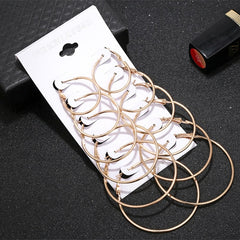 Hesiod Fashion New 6 Pairs/Set Gold Silver Small Big Circle Hoop Earrings for Women Steampunk Round Earring Sets