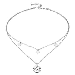 Fashion round sequined multi-layer pendant necklace ladies retro gold silver world map charm, ladies jewelry necklace