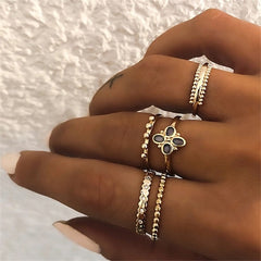 IPARAM Bohemian Vintage Gold Crescent Geometric Joint Ring Set for Women Crystal Personality Design Ring Set Party Jewelry Gift