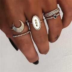 IPARAM Bohemian Vintage Gold Crescent Geometric Joint Ring Set for Women Crystal Personality Design Ring Set Party Jewelry Gift