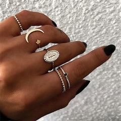 IPARAM Bohemian Vintage Gold Crescent Geometric Joint Ring Set for Women Crystal Personality Design Ring Set Party Jewelry Gift