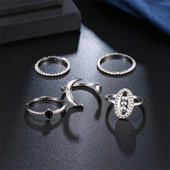 IPARAM Bohemian Vintage Gold Crescent Geometric Joint Ring Set for Women Crystal Personality Design Ring Set Party Jewelry Gift