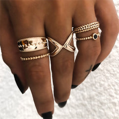 IPARAM Bohemian Vintage Gold Crescent Geometric Joint Ring Set for Women Crystal Personality Design Ring Set Party Jewelry Gift