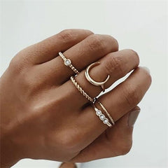 IPARAM Bohemian Vintage Gold Crescent Geometric Joint Ring Set for Women Crystal Personality Design Ring Set Party Jewelry Gift