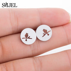SMJEL Stainless Steel Mickey Stud Earrings for Women Girls Minimalist Fox Cat Hedgehog Earings Jewelry Animal Accessories Gifts