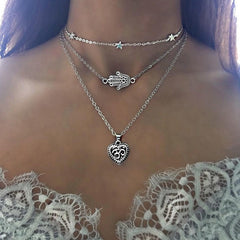 RAVIMOUR 19Style Boho Necklaces for Women Vintage Gold Silver Chain Long Moon Statement Necklace Pendant Bohemian Choker Jewelry