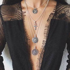 RAVIMOUR 19Style Boho Necklaces for Women Vintage Gold Silver Chain Long Moon Statement Necklace Pendant Bohemian Choker Jewelry