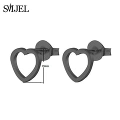 SMJEL Fashion Bohemian Vintage Earrings Jewelry Cute Black Geometric Round Stainless Steel Stud Earring Best Gift for Women Girl