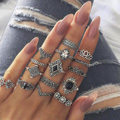 IPARAM Bohemian Vintage Gold Crescent Geometric Joint Ring Set for Women Crystal Personality Design Ring Set Party Jewelry Gift