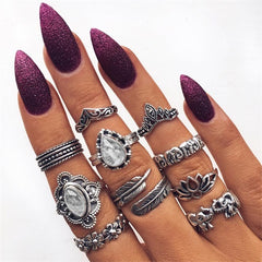 IPARAM Bohemian Vintage Gold Crescent Geometric Joint Ring Set for Women Crystal Personality Design Ring Set Party Jewelry Gift