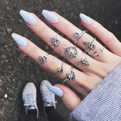 IPARAM Bohemian Vintage Gold Crescent Geometric Joint Ring Set for Women Crystal Personality Design Ring Set Party Jewelry Gift