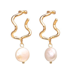 17KM Vintage Gold Drop Earrings For Women 2019 Brincos Geometric Drop Earring Big DIY Wedding Irregular Freshwater Pearl Jewelry