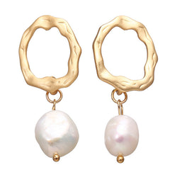 17KM Vintage Gold Drop Earrings For Women 2019 Brincos Geometric Drop Earring Big DIY Wedding Irregular Freshwater Pearl Jewelry