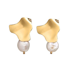 17KM Vintage Gold Drop Earrings For Women 2019 Brincos Geometric Drop Earring Big DIY Wedding Irregular Freshwater Pearl Jewelry