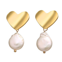 17KM Vintage Gold Drop Earrings For Women 2019 Brincos Geometric Drop Earring Big DIY Wedding Irregular Freshwater Pearl Jewelry