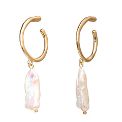17KM Vintage Gold Drop Earrings For Women 2019 Brincos Geometric Drop Earring Big DIY Wedding Irregular Freshwater Pearl Jewelry