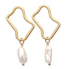 17KM Vintage Gold Drop Earrings For Women 2019 Brincos Geometric Drop Earring Big DIY Wedding Irregular Freshwater Pearl Jewelry