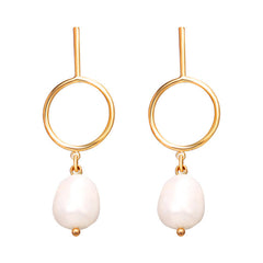 17KM Vintage Gold Drop Earrings For Women 2019 Brincos Geometric Drop Earring Big DIY Wedding Irregular Freshwater Pearl Jewelry