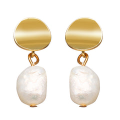 17KM Vintage Gold Drop Earrings For Women 2019 Brincos Geometric Drop Earring Big DIY Wedding Irregular Freshwater Pearl Jewelry