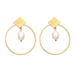 17KM Vintage Gold Drop Earrings For Women 2019 Brincos Geometric Drop Earring Big DIY Wedding Irregular Freshwater Pearl Jewelry