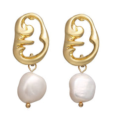 17KM Vintage Gold Drop Earrings For Women 2019 Brincos Geometric Drop Earring Big DIY Wedding Irregular Freshwater Pearl Jewelry
