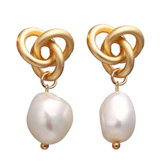 17KM Vintage Gold Drop Earrings For Women 2019 Brincos Geometric Drop Earring Big DIY Wedding Irregular Freshwater Pearl Jewelry