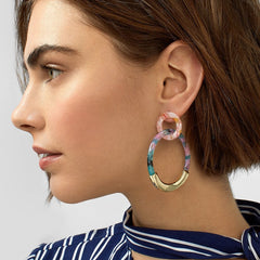 Fashion Colorful Leopard Acrylic Dangle Earring for Women Gold Alloy Round Geometry Resin Statement Hanging Earring Za Brincos