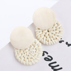 AENSOA Multiple 27 Style Korea Handmade Wooden Straw Weave Rattan Vine Braid Drop Earrings New Fashion Geometric Long Earrings