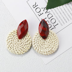 AENSOA Multiple 2019 Korea Handmade Bamboo Braid Pendent Drop Earrings New Fashion Rattan Vine Knit Long Earrings For Women Girl