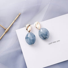 AOMU Korean Summer Blue Geometric Acrylic Irregular Hollow Circle Square Drop Earrings for Women Metal Bump Party Beach Jewelry