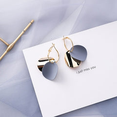 AOMU Korean Summer Blue Geometric Acrylic Irregular Hollow Circle Square Drop Earrings for Women Metal Bump Party Beach Jewelry