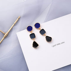 AOMU Korean Summer Blue Geometric Acrylic Irregular Hollow Circle Square Drop Earrings for Women Metal Bump Party Beach Jewelry