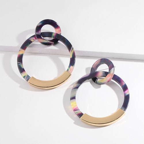 Fashion Colorful Leopard Acrylic Dangle Earring for Women Gold Alloy Round Geometry Resin Statement Hanging Earring Za Brincos